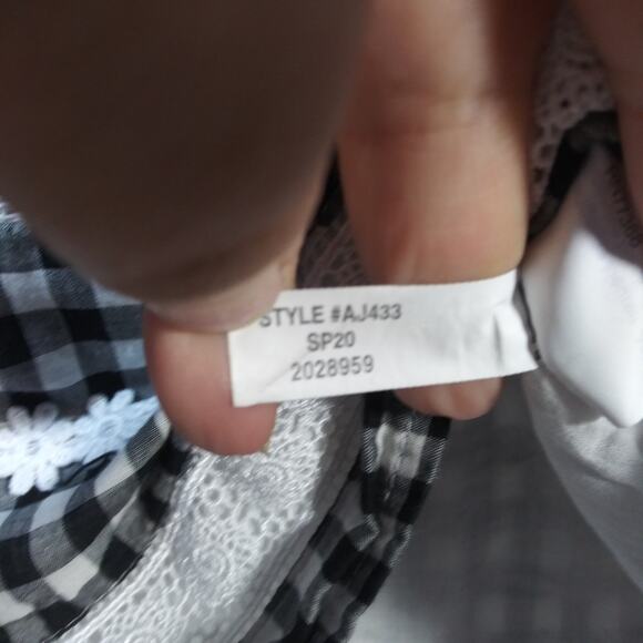 J Crew Black Gingham Daisy Chain Lace Peplum Peasant Short Sleeve Blouse Size M - Picture 10 of 11